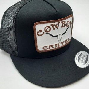 Western Cowboy Cartel Flat Bill Mesh Snapback Embroidered Patch Cap Hat Black